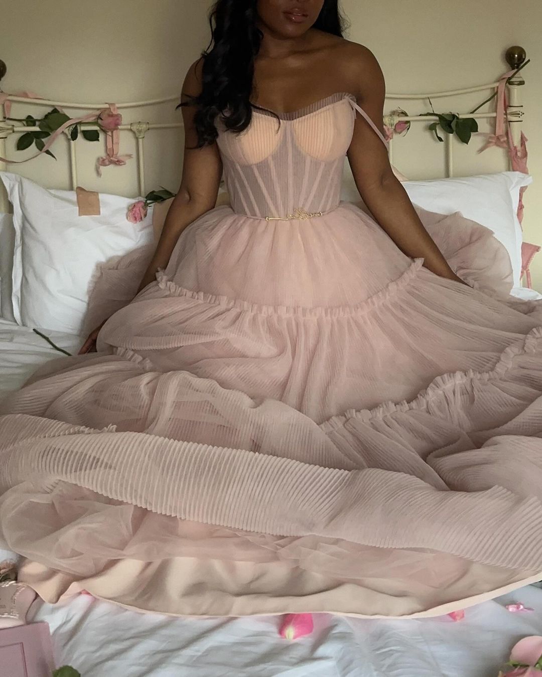 Elegant Purple A-Line Tube Top Fishbone Mesh Long Prom & Evening Dress 20th Birthday Dress - View 3 | FashionDia