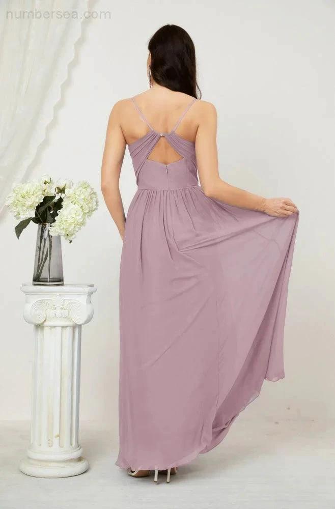 ZapDress Neck Bridesmaid Dresses Chiffon Long Spaghetti A-line Formal Prom Gown for Wedding Party Evening 2801 (ZD16961)