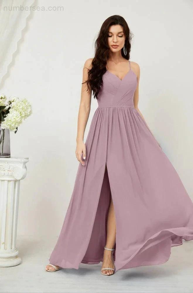 ZapDress Neck Bridesmaid Dresses Chiffon Long Spaghetti A-line Formal Prom Gown for Wedding Party Evening 2801 (ZD16961)