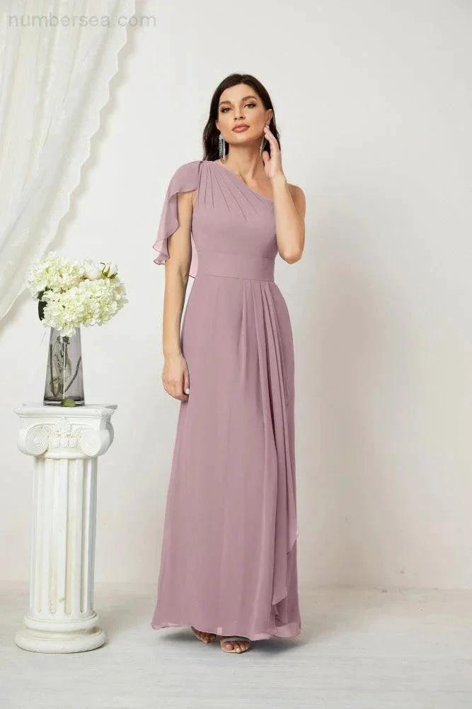 ZapDress Chiffon Ruffled One Shoulder Long Bridesmaid Dresses A-line Formal Evening Gown Side Split 2809 (ZD17049)