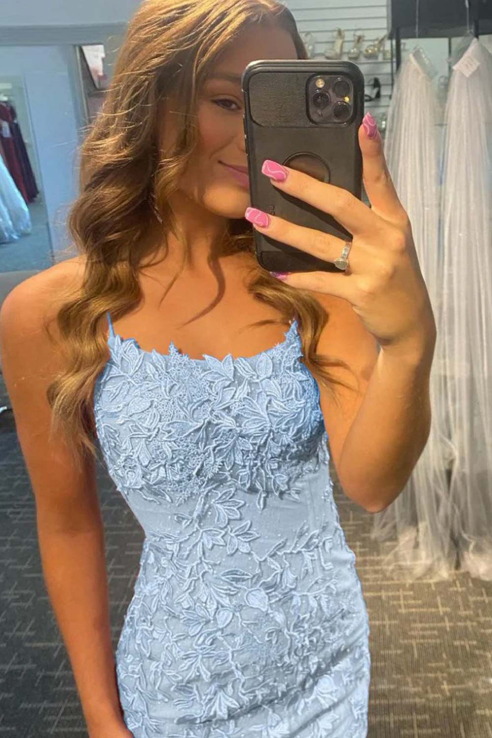 Sheath Spaghetti Straps Purple Short Homecoming Dress with Appliques