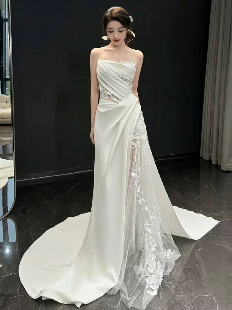 White Tulle Lace Long Wedding Dress Princess Bridal Gown fg7388