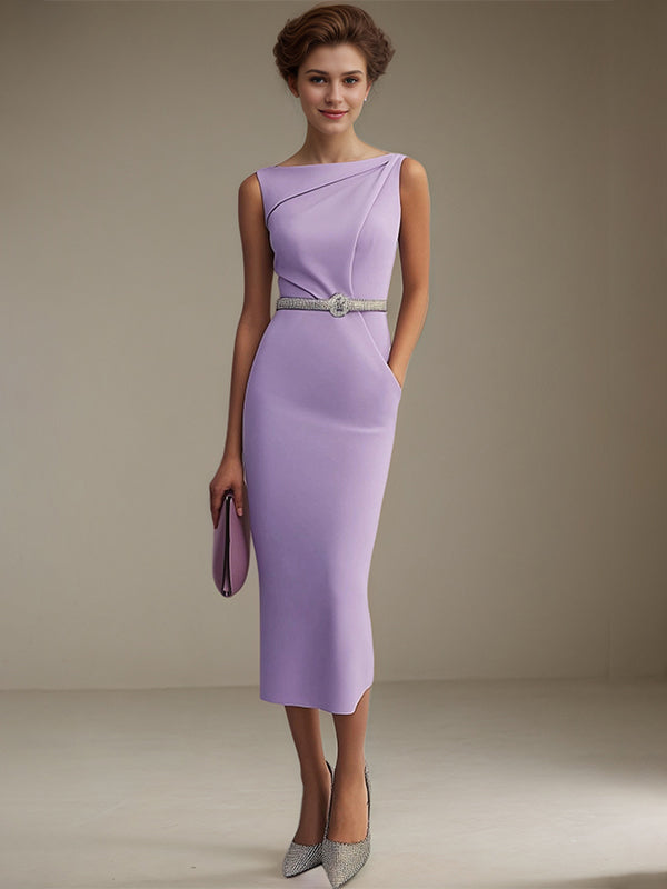 Semi-Formal Dress Purple Boat Neck Sleeveless Pockets Fomal Dresses - FashionDia