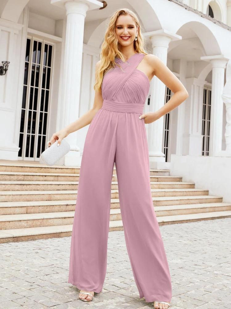 Numbersea Crisscross Neck Jumpsuit Formal Evening Dress Long Bridesmaid Dresses Bell-bottomed Pants 28033 by numbersea