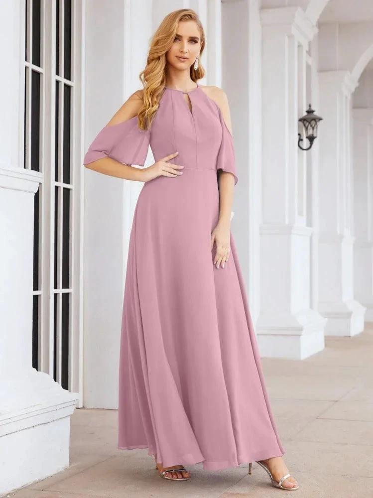 Numbersea Cold Shoulder Bridesmaid Dresses A-Line Long Formal Evening Gowns 28074 by numbersea