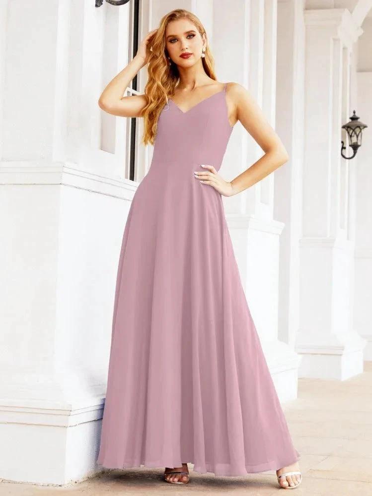 Numbersea Spaghetti Strap Bridesmaid Dresses V Neck Butterfly Back Fromal Evening Party Prom Gown 28036 by numbersea