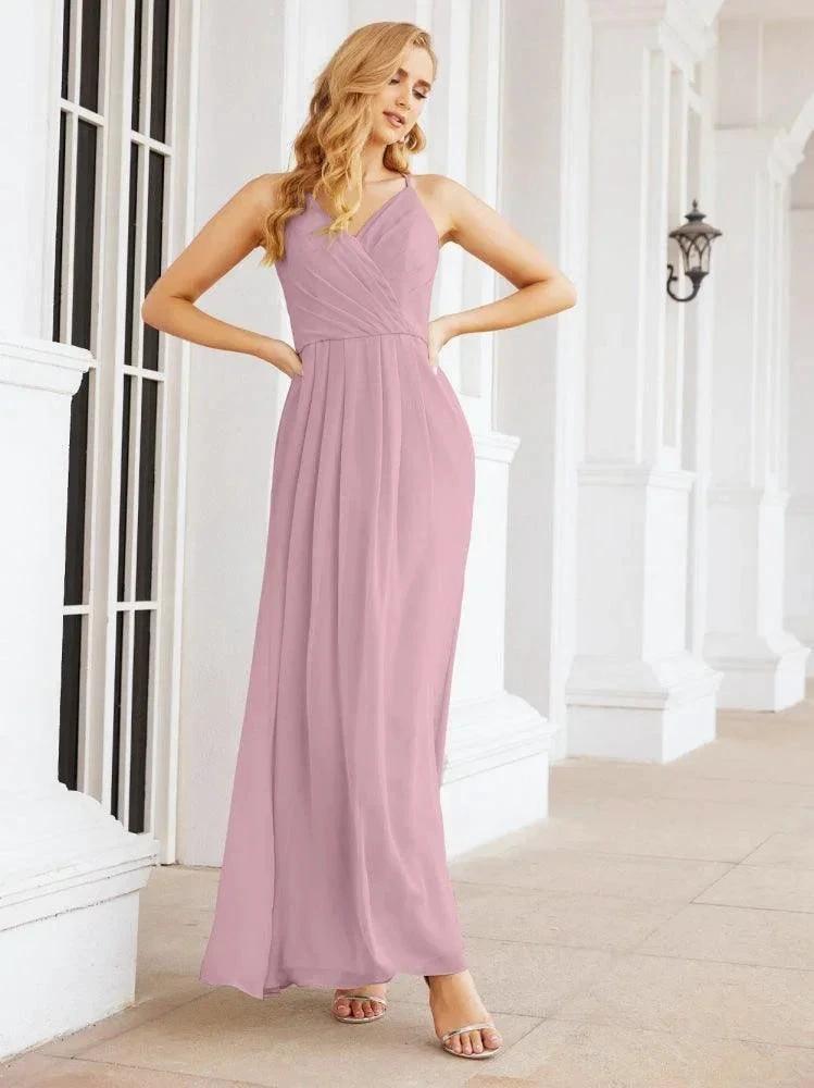 Numbersea Spaghetti Strap Bridesmaid Dresses V-Neck Long A-Line Formal Prom Gowns 28063 by numbersea