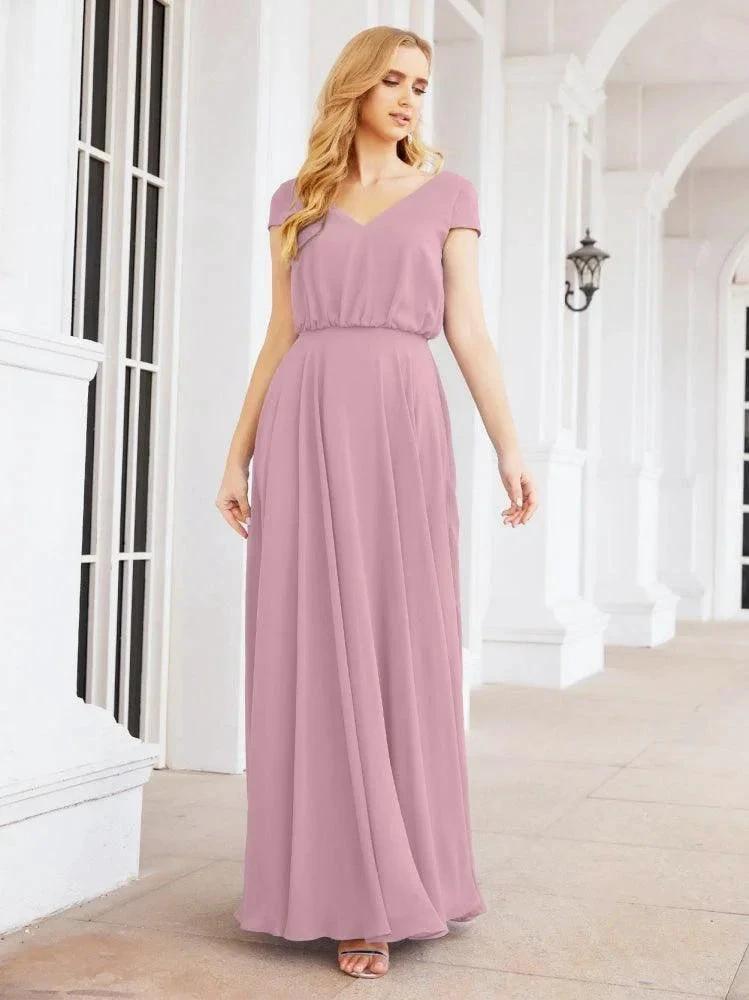 Numbersea V-Neck Bridesmaid Dresses Long Cap Sleeves Prom Evening Formal Gowns 28071 by numbersea