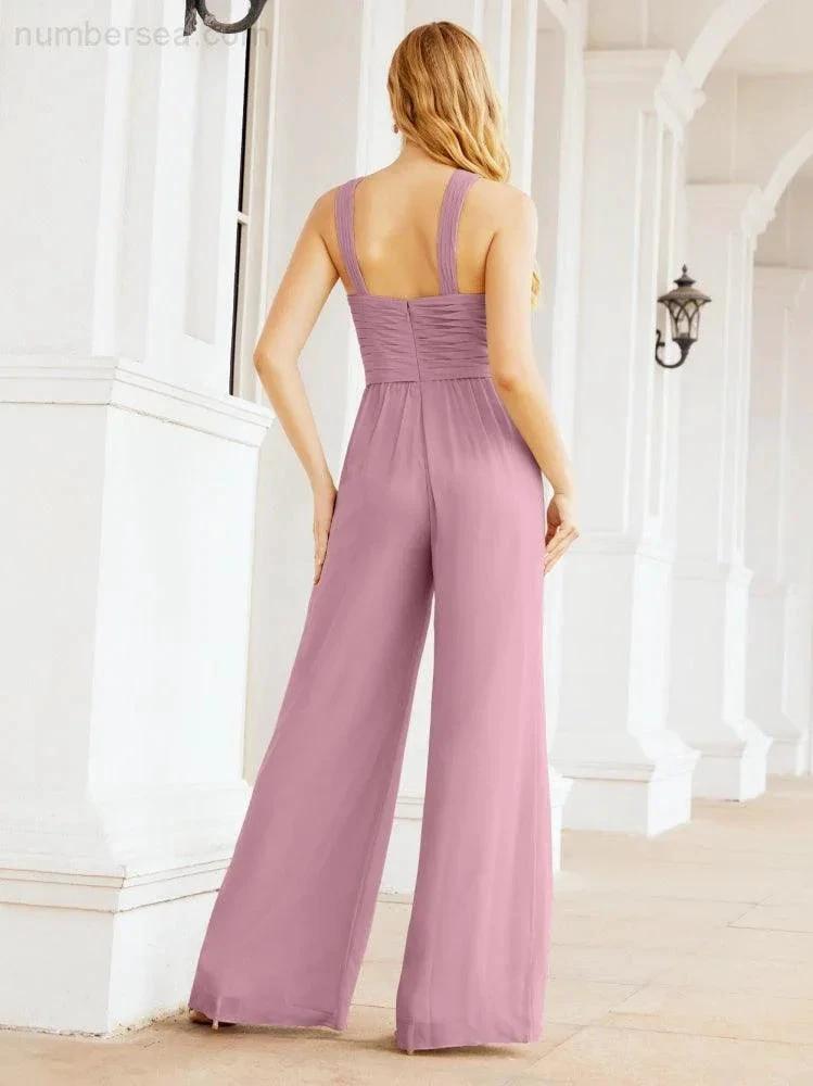 ZapDress Crisscross Neck Jumpsuit Formal Evening Dress Long Bridesmaid Dresses Bell-bottomed Pants 28033 (ZD17024)