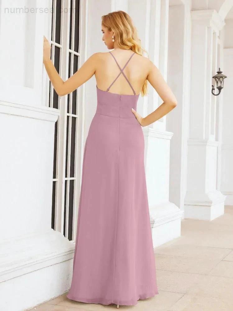 ZapDress Halter Bridesmaid Dresses with Pockets Sleeveless Formal Evening Party Prom Gowns 28055 (ZD17039)