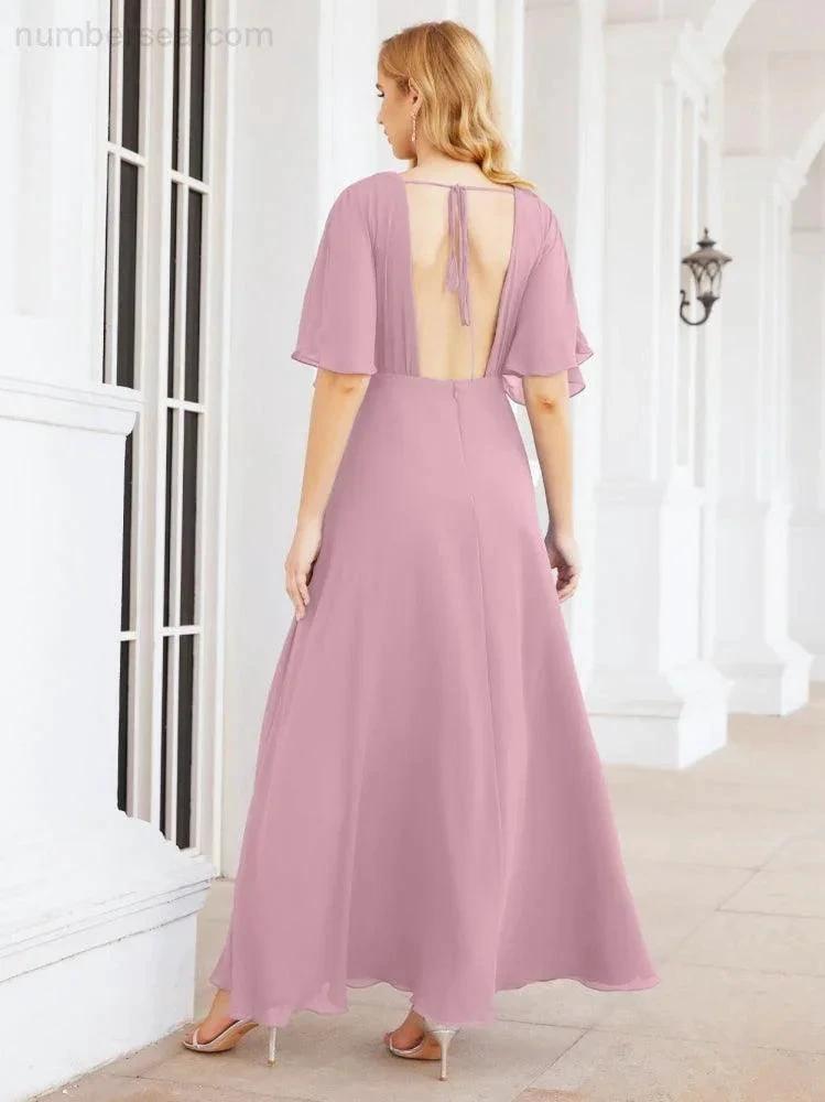 ZapDress V-Neck Bridesmaid Dress Chiffon Long Open Back Formal Dresses for Women Party Evening 28067 (ZD17046)