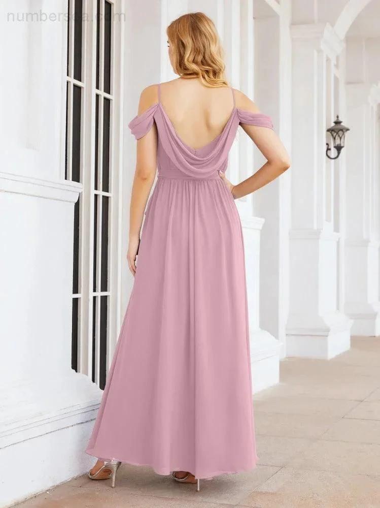 ZapDress Off The Shoulder Chiffon Bridesmaid Dress Long Formal Graduation Gown with Cowl Back 28069 (ZD17004)