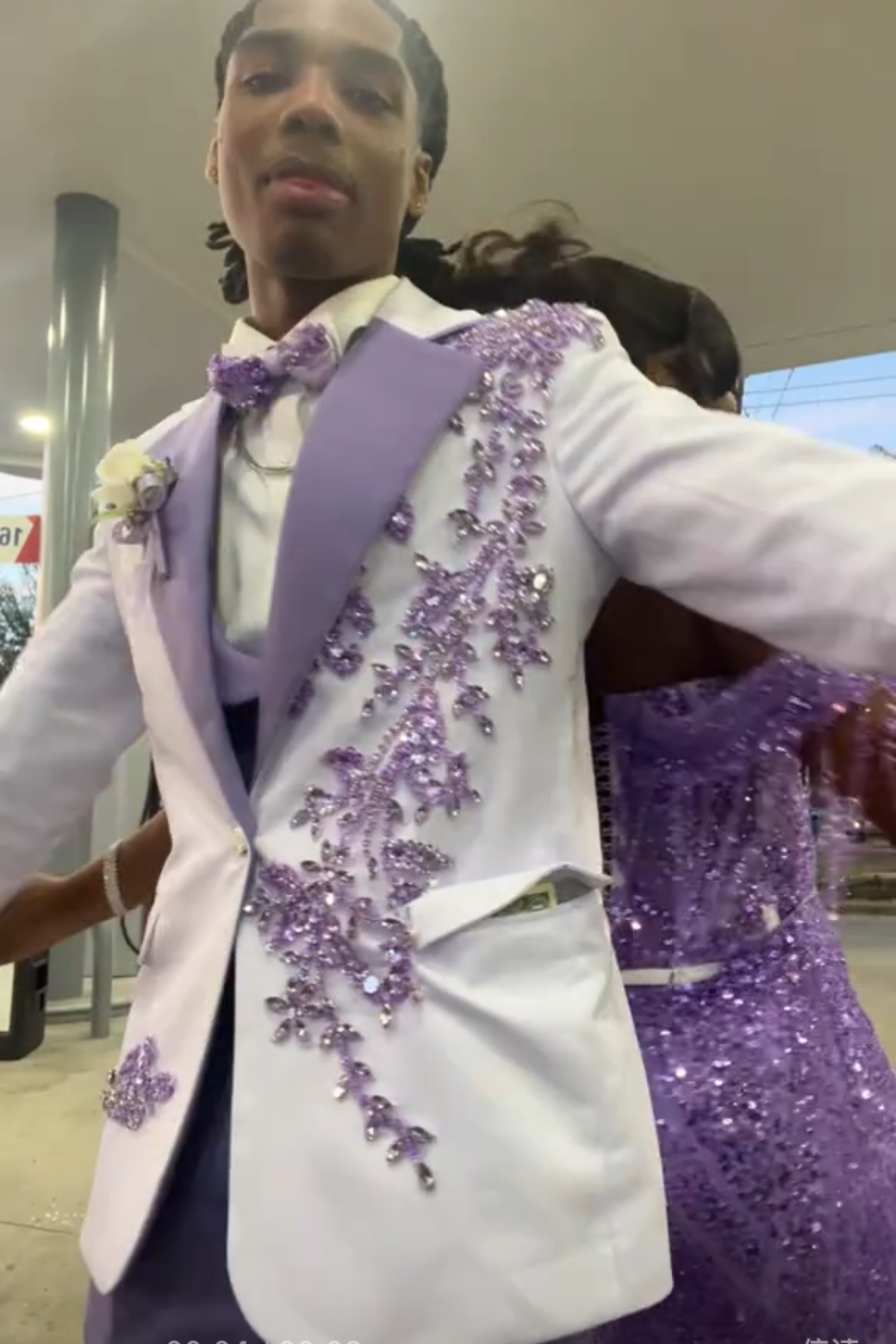 Latest White Purple One Button Prom Men Suit Notch Label With Gem