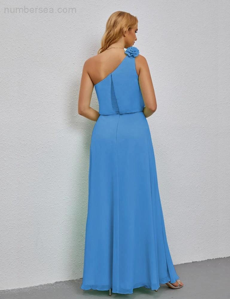 Ruffled One Shoulder Sleeveless Long Bridesmaid Dresses A-line Formal Evening Gown Side Split 28080 (ZD17018)