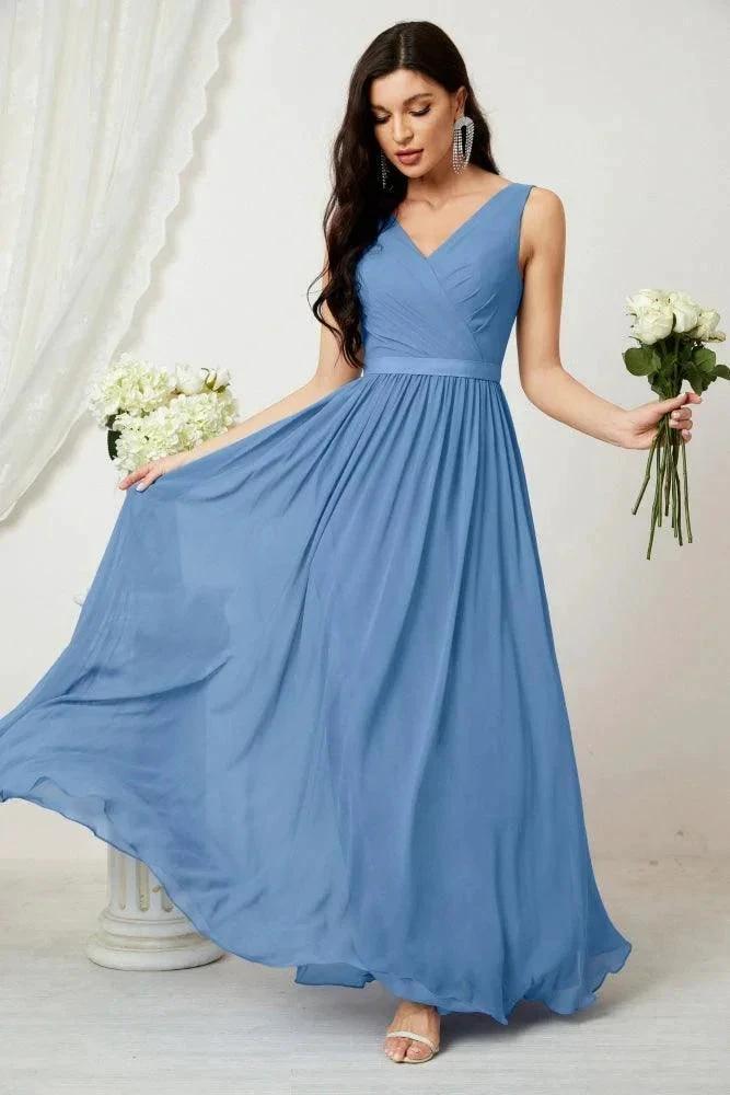 Women's Chiffon Long Bridesmaid Dresses A line Sleeveless Formal Prom Gown for Evening Party Homecoming Dresses 2808 by numbersea