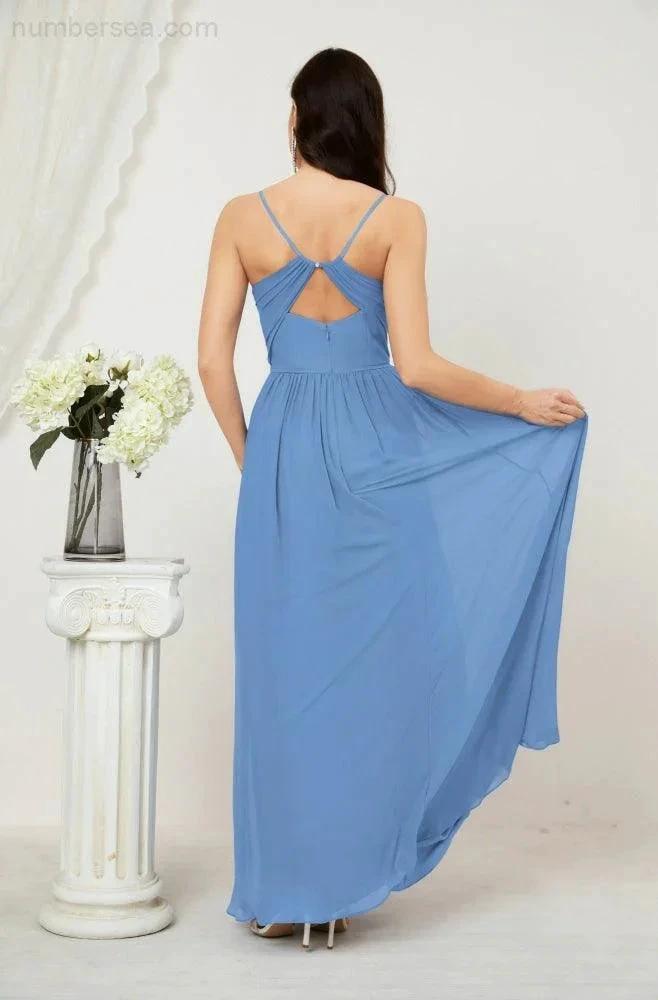 ZapDress Neck Bridesmaid Dresses Chiffon Long Spaghetti A-line Formal Prom Gown for Wedding Party Evening 2801 (ZD16961)