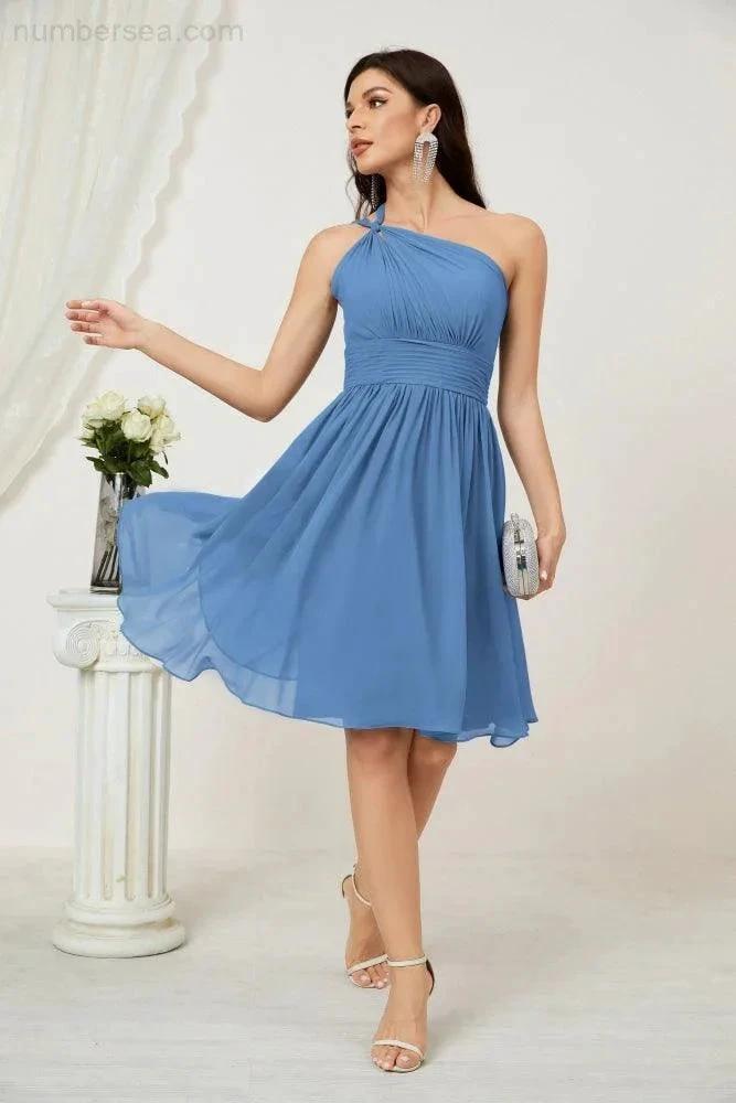 ZapDress Women Chiffon Short One Shoulder Bridesmaid Dress Formal Dresses for Party Homecoming 2804 (ZD16948)