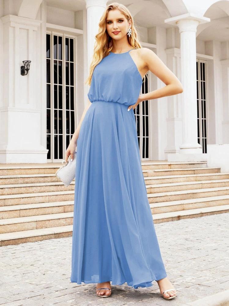 Numbersea Halter Long Bridesmaid Dresses Formal A line Juniors Dress 28029 by numbersea