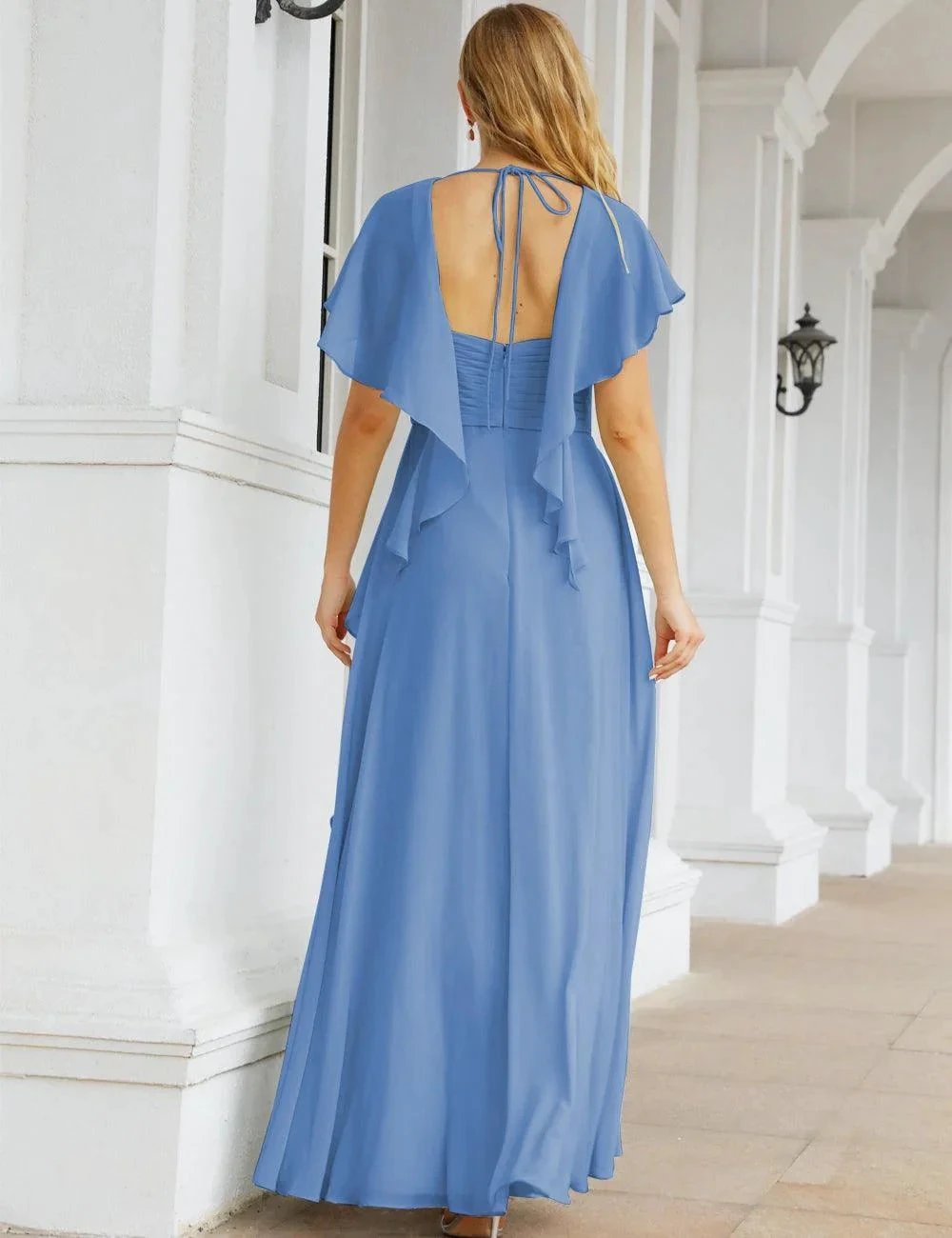 ZapDress Chiffon Bridesmaid Dresses Long Formal Evening Prom Mother of The Bride Dress with Flutter Sleeve (ZD17054)