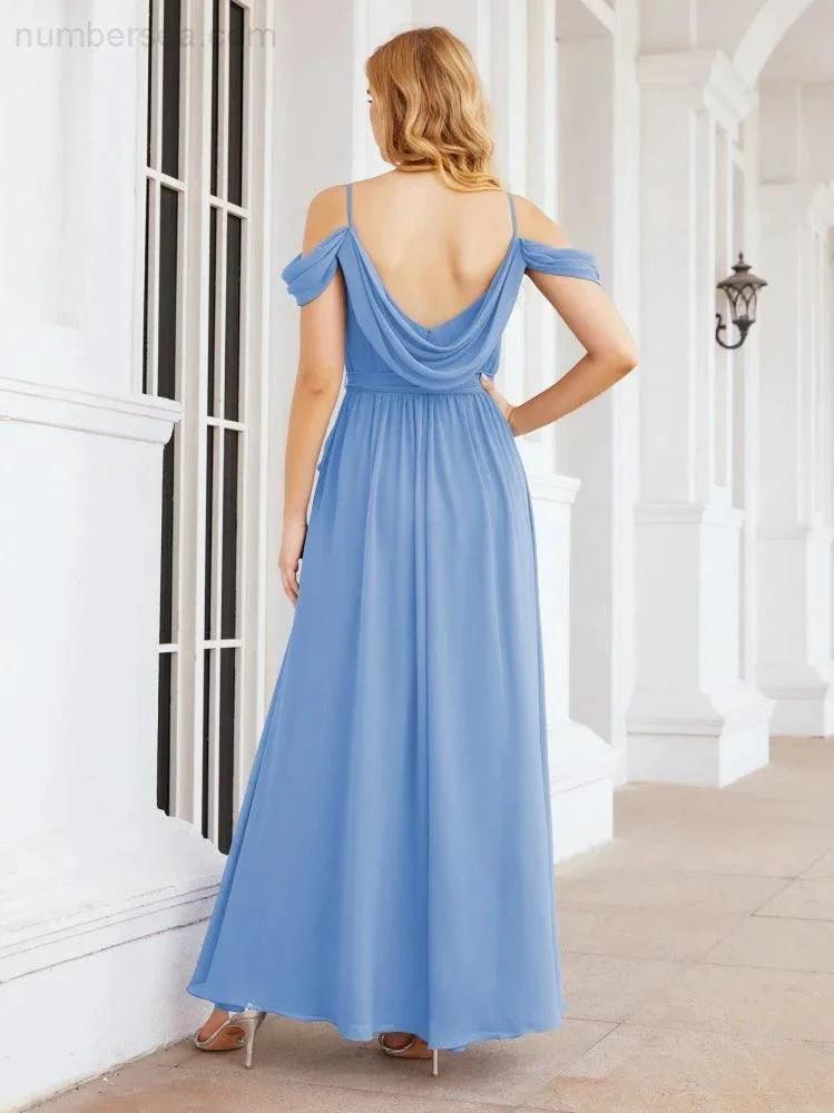 ZapDress Off The Shoulder Chiffon Bridesmaid Dress Long Formal Graduation Gown with Cowl Back 28069 (ZD17004)