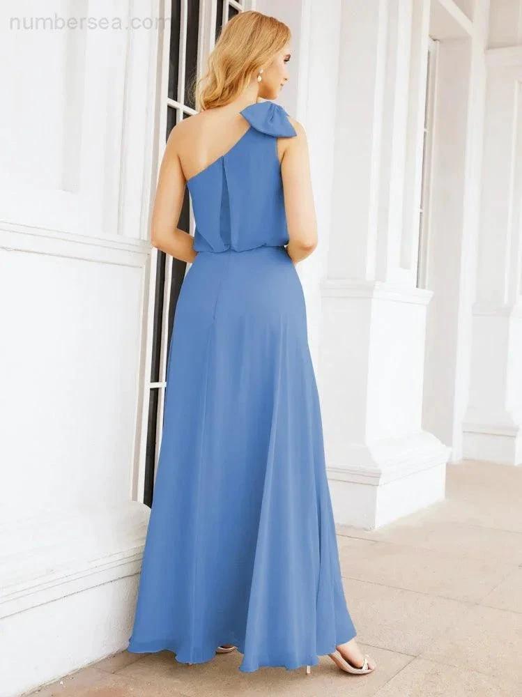 ZapDress Chiffon Ruffled One Shoulder Sleeveless Long Bride Dresses A-line Formal Evening Gown Side Split 28057 (ZD17041)