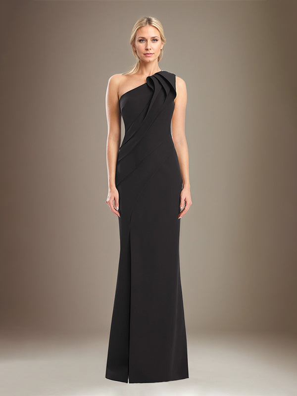 Sheath/Column One Shoulder Sleeveless Stretch Crepe Mother Of The Bride Dress With High Slit