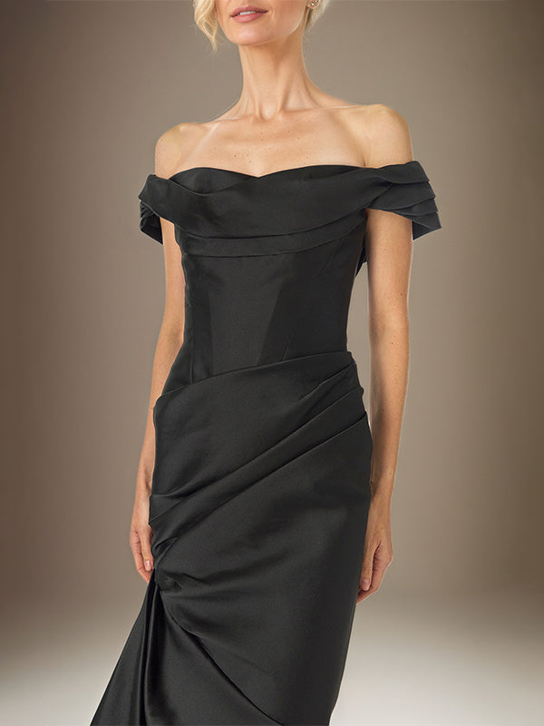 Black Trumpet/Mermaid Off-the-Shoulder Floor-Length Sleeveless Mother Of The Bride Dress - View 5 | FashionDia