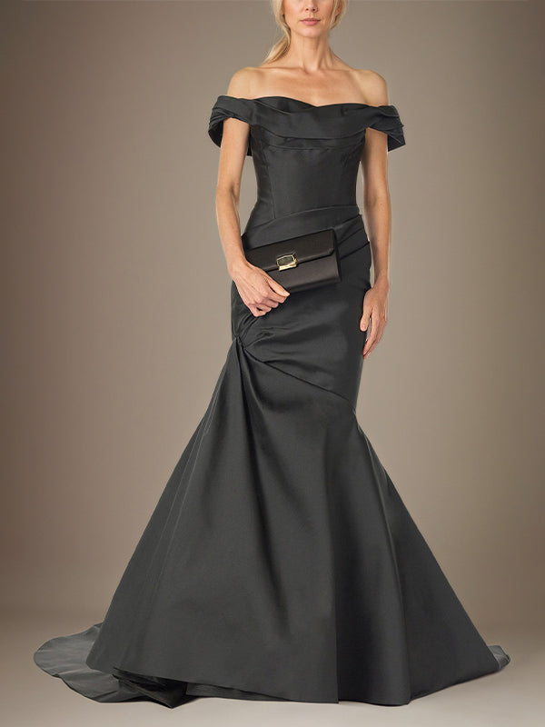 Black Trumpet/Mermaid Off the Shoulder Floor Length Sleeveless Mother Of The Bride Dress