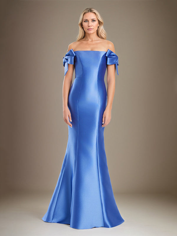 Trumpet/Mermaid Off-the-Shoulder Floor-Length Satin Mother Of The Bride Dress With Bow Sleeves - View 5 | FashionDia