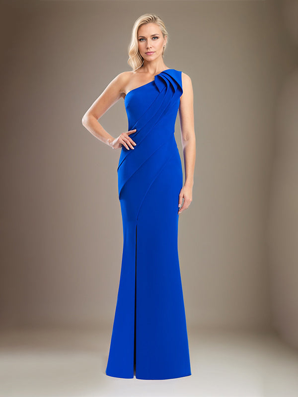 Sheath/Column One Shoulder Sleeveless Stretch Crepe Mother Of The Bride Dress With High Slit