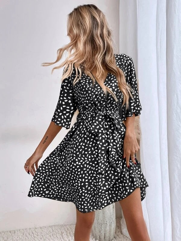 V neck Waist Fashion Versatile Boho Dress
