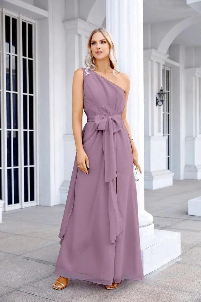 Ladies Chiffon One Shoulder Bridesmaid Evening Dress Wedding Party Evening Dress 28133 by numbersea