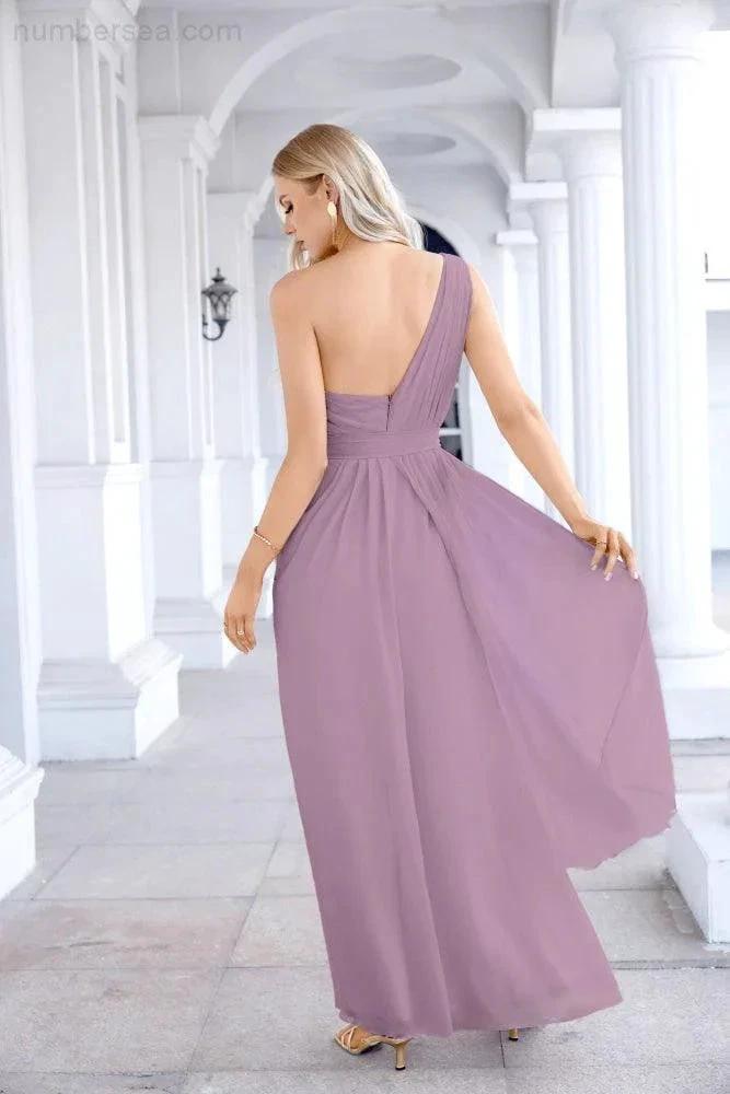 Ladies Chiffon One Shoulder Bridesmaid Evening Dress Wedding Party Evening Dress 28133 (ZD17003)