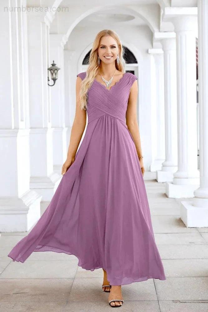 Ladies Chiffon V Neck Sleeveless Floor Length Bridesmaid Evening Dress Wedding Party Evening Dress 28126 (ZD16989)