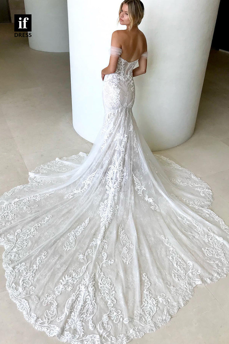 31578 - Glamorous Off-Shoulder Cap Sleeves Lace Appliques Wedding Dress