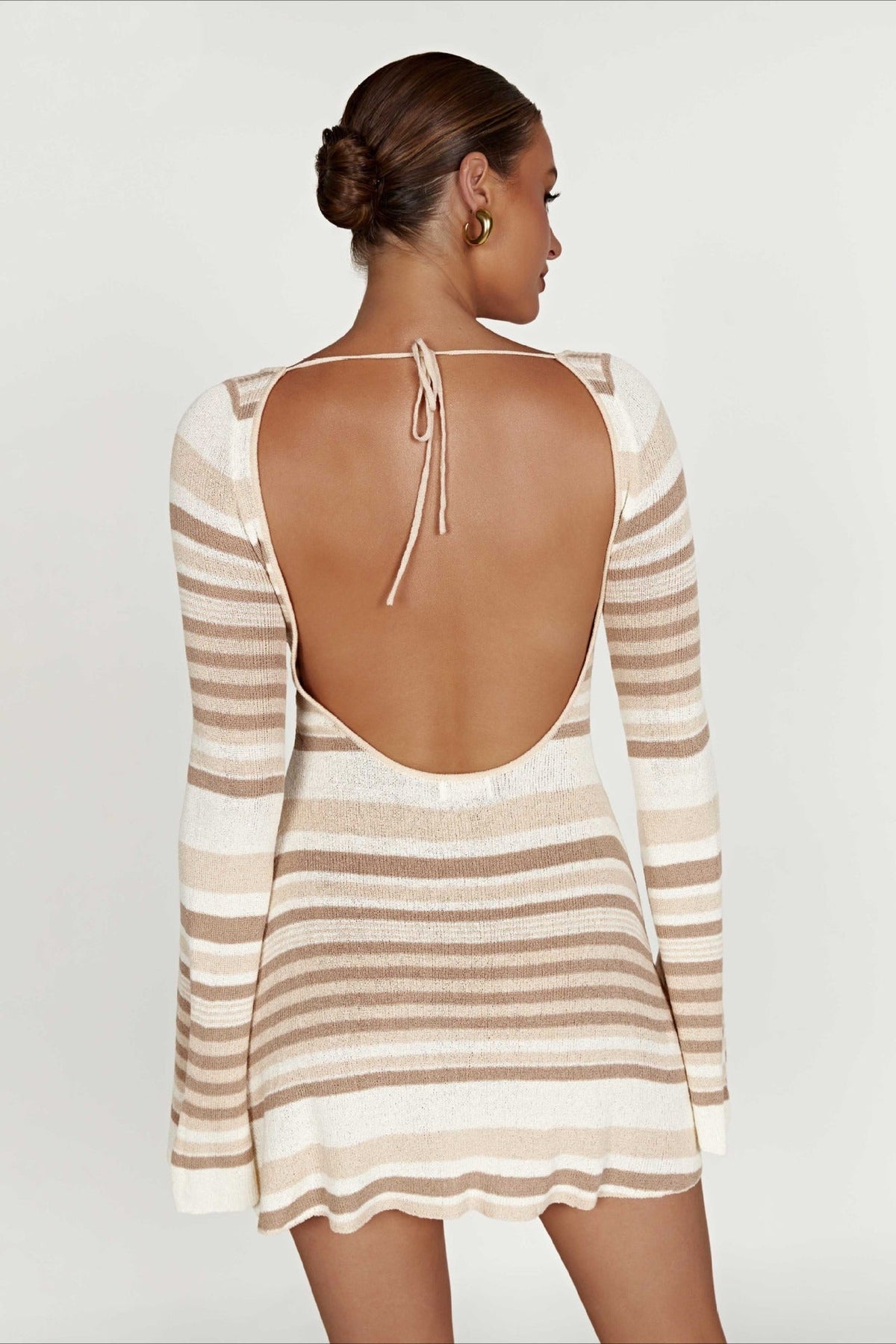 Striped Color-Block Knit Bell-Sleeve Backless Sweater Dress - View 4 | VelvetHem