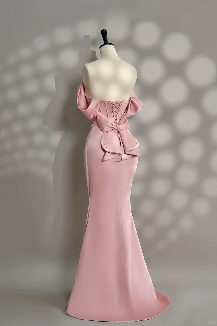 Elegant Pink Off-the-Shoulder Pearls Beading Party Evening Gown Mermaid Prom Dress - View 3 | FashionDia