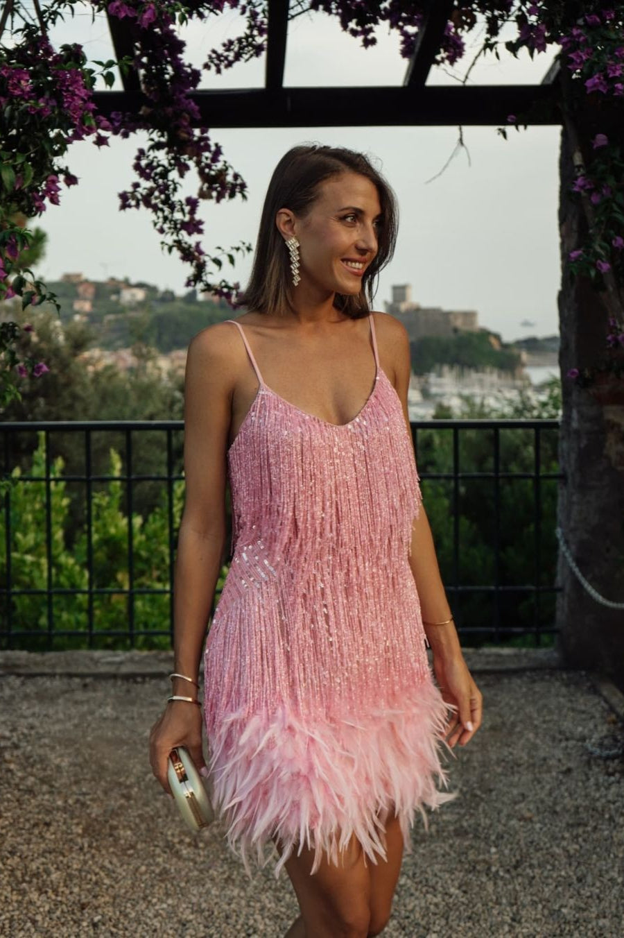 Feather Trim Sequin Dress with Urban Everyday Styling Boutique Fashion Style
