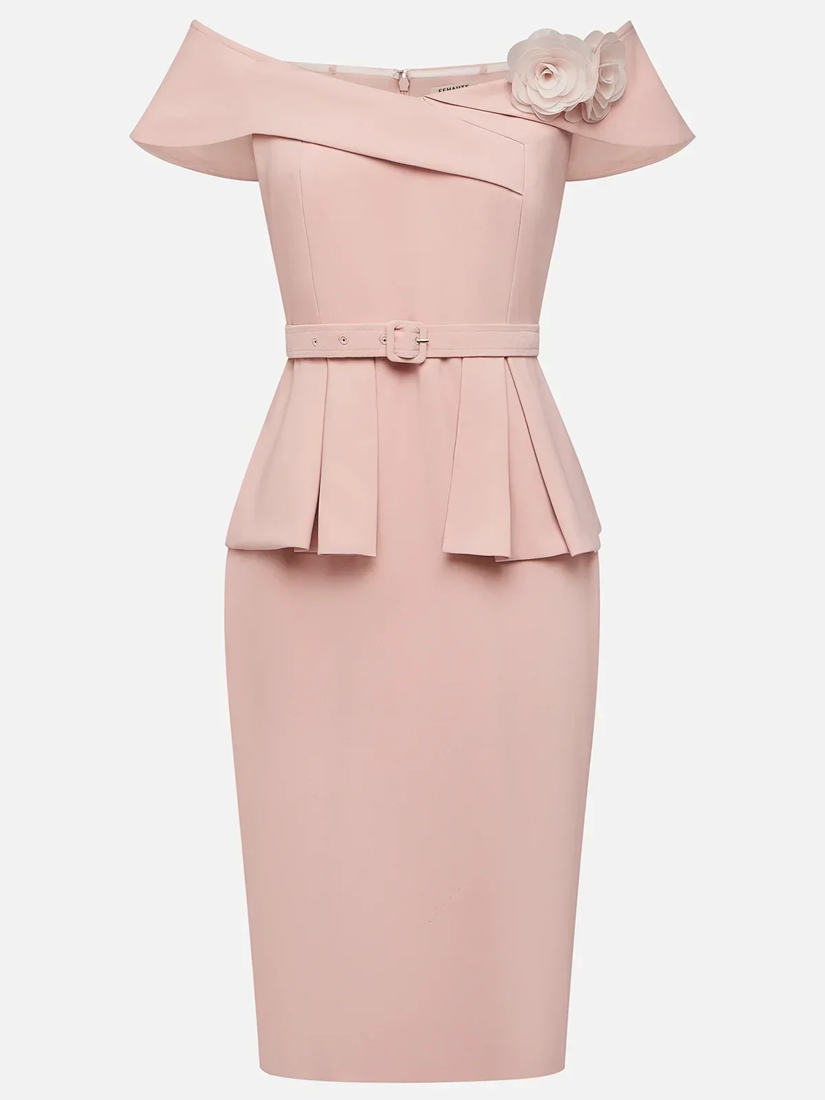 Pink 3D Floral V-Neck Short Sleeve Sheath Midi Dress - View 4 | FashionDia