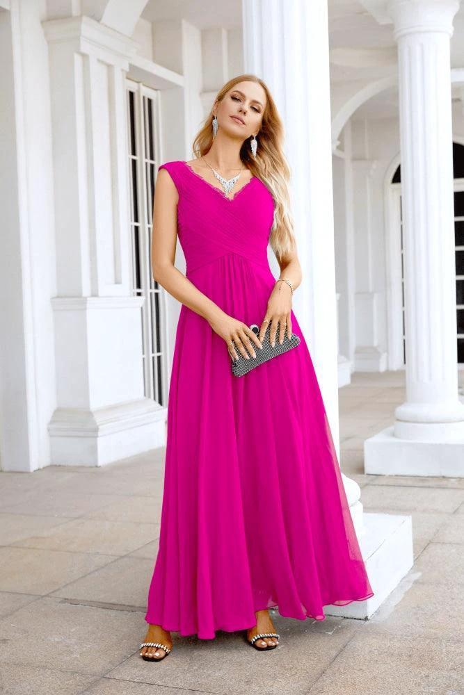 Ladies Chiffon V Neck Sleeveless Floor Length Bridesmaid Evening Dress Wedding Party Evening Dress 28126 by numbersea