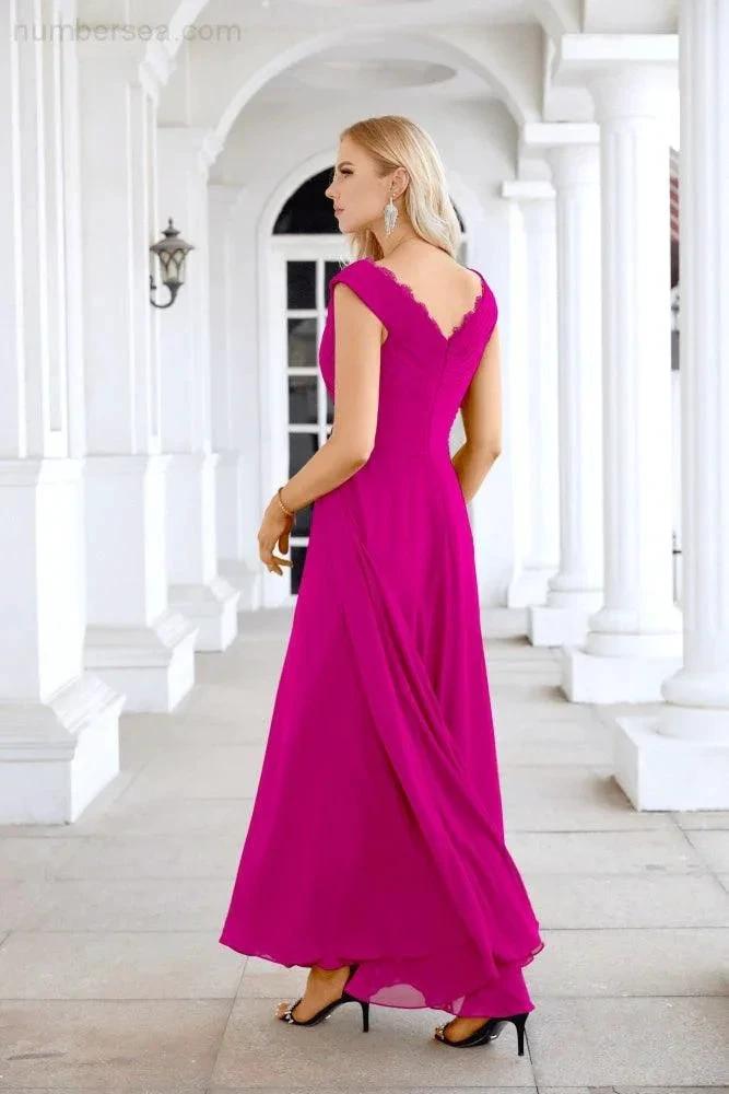 Ladies Chiffon V Neck Sleeveless Floor Length Bridesmaid Evening Dress Wedding Party Evening Dress 28126 (ZD16989)