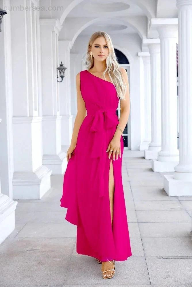 Ladies Chiffon One Shoulder Bridesmaid Evening Dress Wedding Party Evening Dress 28133 (ZD17003)
