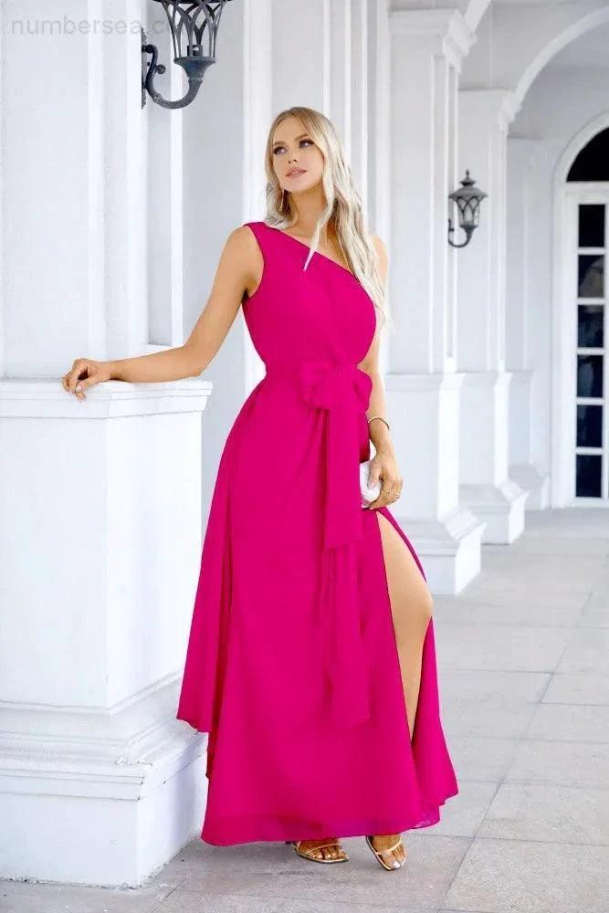 Ladies Chiffon One Shoulder Bridesmaid Evening Dress Wedding Party Evening Dress 28133 (ZD17003)