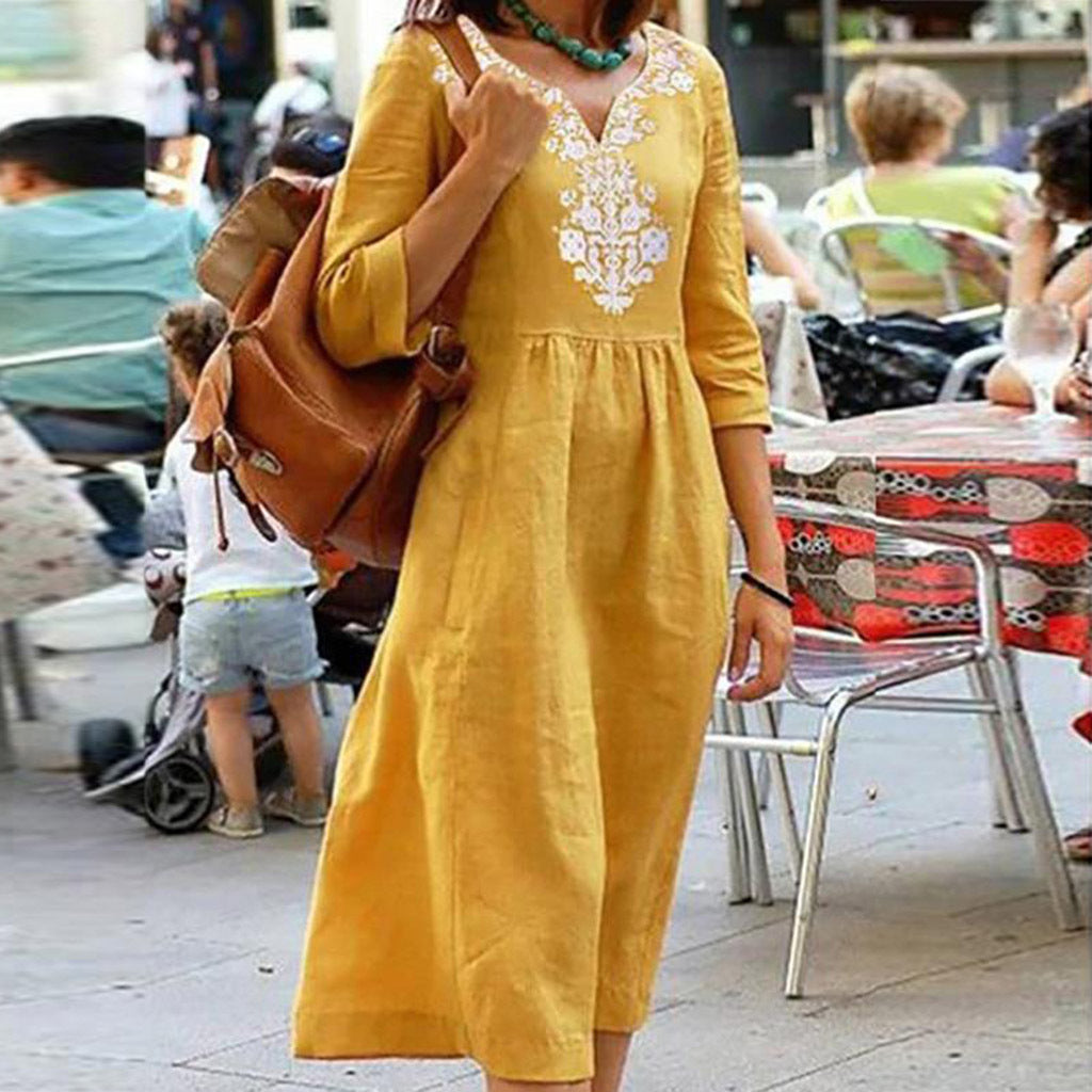 Club Tropicana Embroidered Maxi Dress Yellow