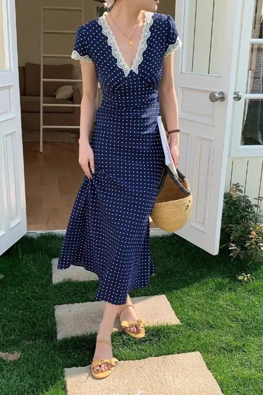 Polka Dot Lace Maxi Dress - View 2 | FashionDia