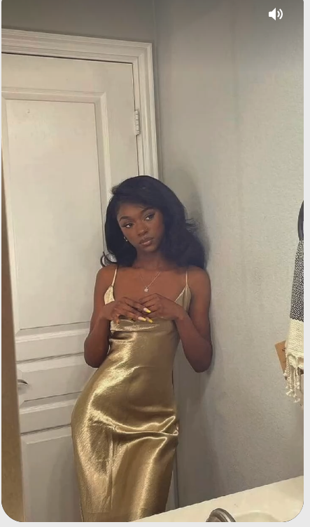 Mermaid Spaghetti Straps Long Prom Dress Gold Charming Evening Dress Black Girls Prom Dress - View 2 | FashionDia