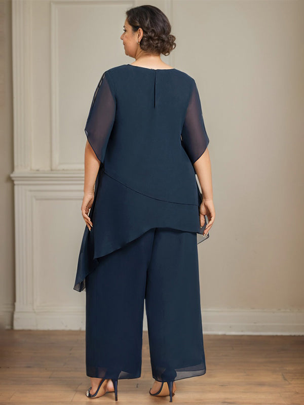 Separates Jumpsuit/Pantsuit Scoop Ankle-Length Chiffon Mother of the Bride Dress - View 2 | FashionDia