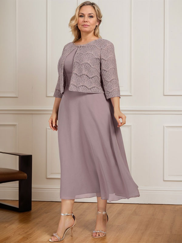 A-line Scoop Tea-Length Chiffon Mother of the Bride Dress With Pleated - View 10 | FashionDia