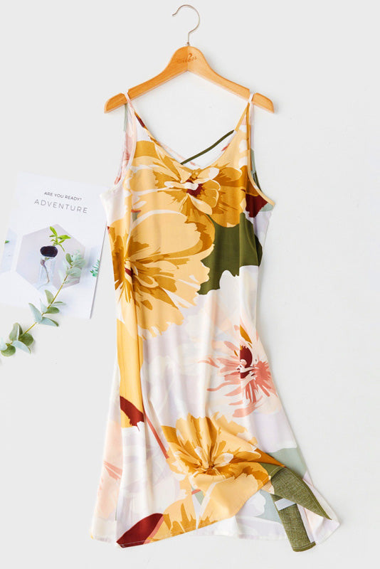 Emilia Boutique Printed Camisole Dress with Crossed Straps At the Back Chic Silhouette Collection