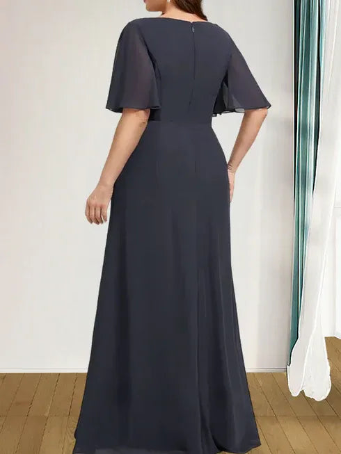 A-line Scoop Floor-Length Chiffon Mother of the Bride Dress With Cascading Ruffles Beading Sequins - View 10 | FashionDia